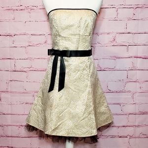 Gunne Sax Vintage Gold And Black Strapless Dress